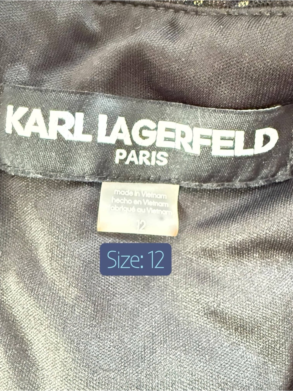 Karl Lagerfeld Paris Women's Sequin Mini Dress Black Gold Tie Strap Sz 12 NWT - Picture 9 of 12